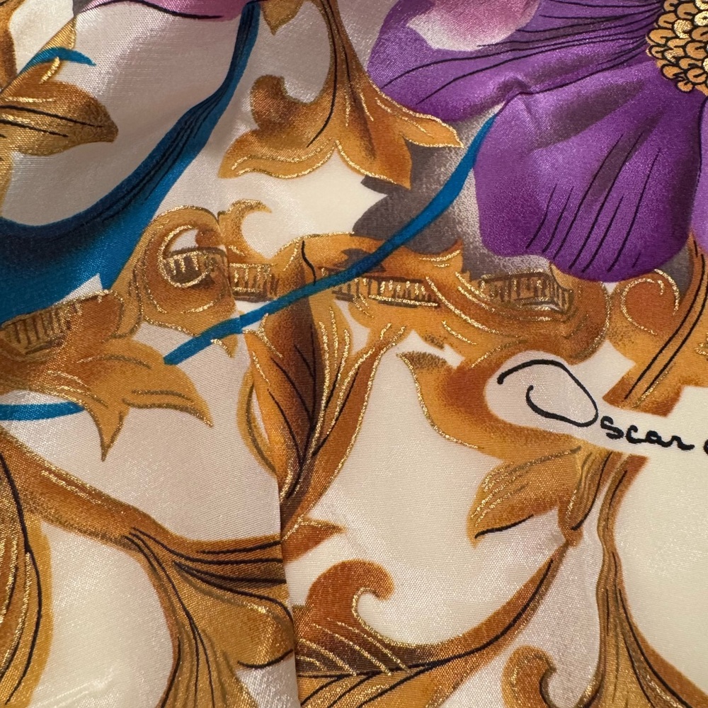 Oscar de la Renta vintage Purple and Blue Floral Scarf - Picture 4 of 5